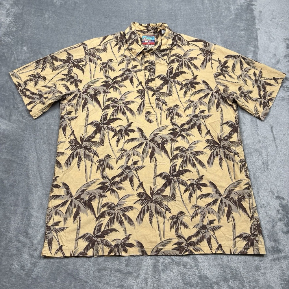 Joe Kealuha Reyn Spooner Yellow Palm Pullover Shirt Men's Large Tall Hawaiian